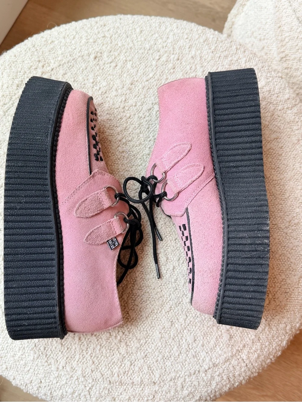 T.U.K. Suede Viva Mondo Creeper Platform Shoes in Misty Rose size 7